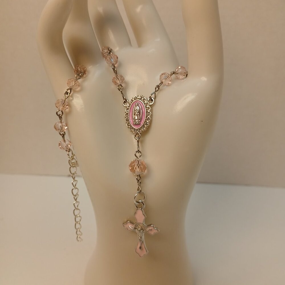 Pink Crystal and Enamel - Rosary for Rearview Mirror - Mini Rosary